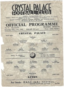 WAR TIME - CRYSTAL PALACE V LUTON TOWN  1943-44 LEAGUE SOUTH DECEMBER 11TH 1943 for sale on Ebay