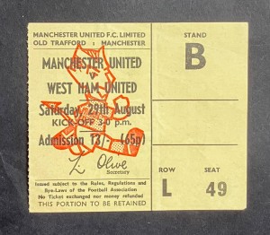 Manchester United v West Ham United - 1970/71 - Div 1 Match Ticket  56 years old for sale on Ebay
