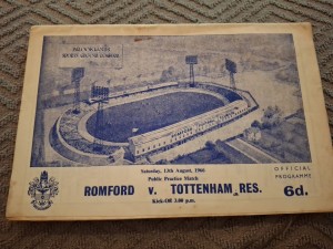 Romford v Tottenham Hotspur Reserves friendly programme.  13/8/1966 for sale on Ebay