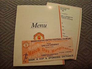 Manchester United v Galatasaray hospitality menu and TICKET.  20/10/1993 for sale on Ebay