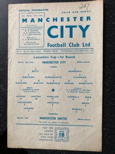 Manchester City v Manchester United 1962 Lancashire Cup 1st round single sheet for sale on Ebay
