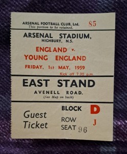 1959 Friendly Ticket - ENGLAND v. YOUNG ENGLAND (At Arsenal FC) for sale on Ebay