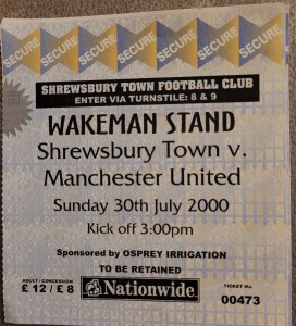 Shrewsbury Town V Manchester United Ticket 00-01 for sale on Ebay