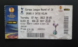 Tottenham/Spurs v Inter Milan 2012/13 Europa League ticket for sale on Ebay