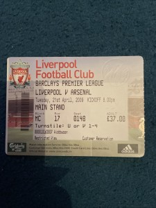 Liverpool v Arsenal Ticket Stub 2008/09 Season for sale on Ebay