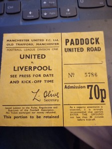 Manchester United v Liverpool 1970's football ticket stub paddock road 70p for sale on Ebay