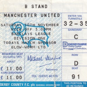 DERBY COUNTY  V MANCHESTER UNITED 10/11/1990 D1  USED TICKET for sale on Ebay