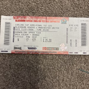 05/06 Blackburn Rovers vs Manchester United (League Cup Semi Final) **Ticket** for sale on Ebay