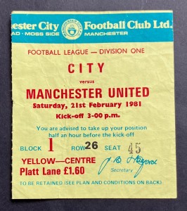 Manchester City v Man'cr United  - 1980/81 - Div 1 Match Ticket - 45 years old for sale on Ebay