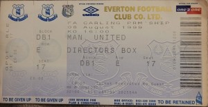 Everton V Manchester United Unused Directors Box Ticket +pass 99-00 for sale on Ebay