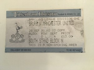 Spurs V Man United 1991 Ticket for sale on Ebay