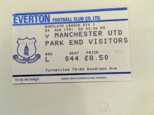 Everton V Man United 1991 ticket for sale on Ebay