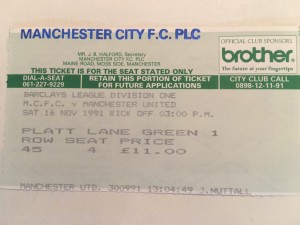 Man City V Man United 1991 ticket for sale on Ebay