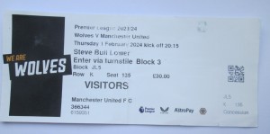 Wolves  v Manchester United Ticket  1 February  2024 - 2023/2024  Season for sale on Ebay