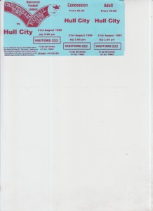 21  8  99  Cheltenham   v  Hull  City        match ticket for sale on Ebay