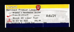 Arsenal v Manchester United 2011-2012 Premier League Ticket 22/01/2012 for sale on Ebay