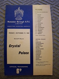 Nuneaton Borough v Crystal Palace friendly programme.  17/10/1969 for sale on Ebay