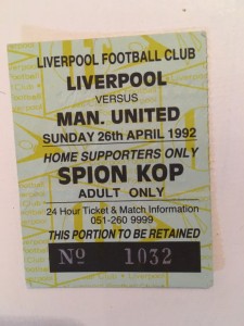 Liverpool V Man United ticket 1992 for sale on Ebay