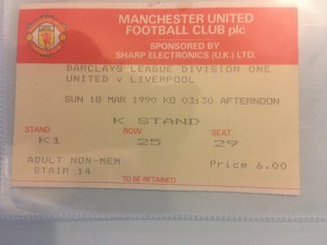 Man United v Liverpool 1990 ticket for sale on Ebay