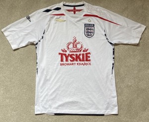 Official 2007–09 England Umbro Home Shirt Size L with bootleg Tyskie logo  for sale on Ebay