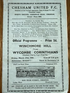Winchmore Hill V Wycombe Corinthians Chesham Charity Cup Final 1958/59 for sale on Ebay