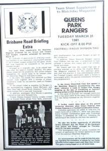  LEYTON ORIENT V QUEENS PARK RANGERS QPR 31/3/1981 RARE 2 PAGE INSET POSTPONED  for sale on Ebay