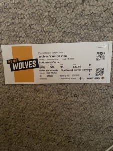 Wolves V Aston Villa Ticket Stub 27/2/26 for sale on Ebay