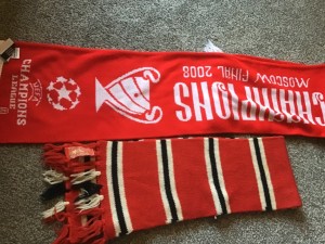 Vintage Manchester United Scarf from 1980’s + 2008 Champions League Scarf for sale on Ebay
