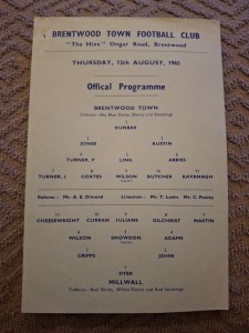 Brentwood Town v Millwall friendly programme.  12/8/1965 for sale on Ebay
