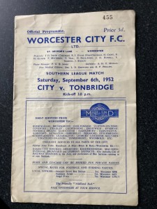 Worcester City v Tonbridge 1952 1952/53 Southern League 6th September for sale on Ebay