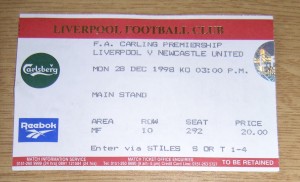 Liverpool v Newcastle United  Ticket 1998 for sale on Ebay