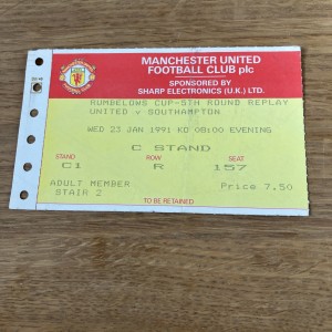 Manchester United/Southampton Rumbelows Cup 5th Round Replay Ticket Ticket Stub for sale on Ebay