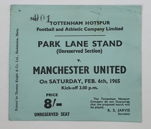 Tottenham Spurs V Manchester United 6th Feb 1965 Ticket Stub for sale on Ebay