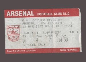 Arsenal v Aston Villa 1992-1993 Premier League Ticket 12/04/1993 for sale on Ebay