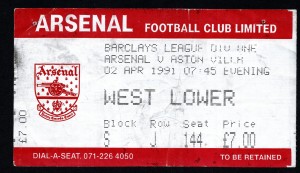Arsenal v Aston Villa 1990-1991 Division One Ticket 02/04/1991 for sale on Ebay