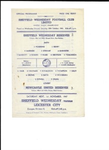 SHEFFIELD WEDNESDAY RESERVES V NEWCASTLE UNITED RESERVES 1947/48 for sale on Ebay