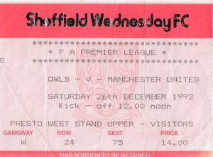 SHEFFIELD WEDNESDAY V MANCHESTER UNITED 26/12/1992 PL USED TICKET for sale on Ebay