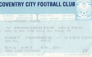 COVENTRY CITY V MANCHESTER UNITED 12/4/1993 PL USED TICKET for sale on Ebay