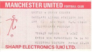MANCHESTER UNITED V DERBY COUNTY ~ MATCH TICKET ~ 2 APRIL 1988 for sale on Ebay