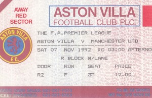 ASTON VILLA   V MANCHESTER UNITED 07/11/1992   PL USED TICKET for sale on Ebay
