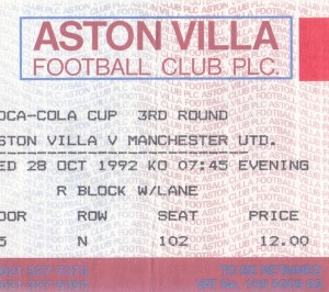 ASTON VILLA   V MANCHESTER UNITED 28/10/1992 LEAGUE CUP (CC)  USED TICKET for sale on Ebay