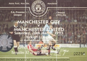 MANCHESTER CITY   V MANCHESTER UNITED 20/3/1993 PL USED TICKET for sale on Ebay
