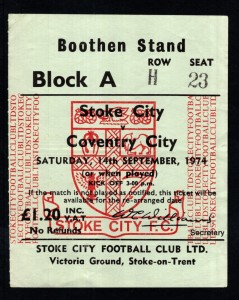 Stoke City v Coventry City 1974-1975 Division One Ticket 14/09/1974 for sale on Ebay