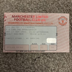 94/5 Manchester United vs Liverpool (Premier League) **Ticket** for sale on Ebay