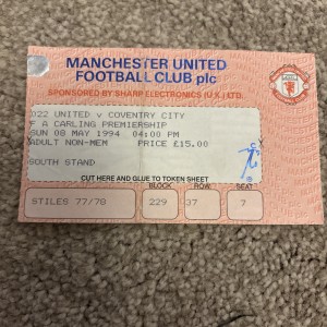 93/4 Manchester United vs Coventry City Premier League) **Ticket** for sale on Ebay