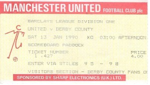 MANCHESTER UNITED V DERBY COUNTY ~ MATCH TICKET ~ 13 JANUARY 1990 for sale on Ebay