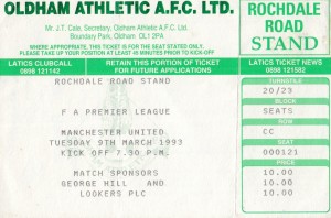 OLDHAM ATHLETIC  V MANCHESTER UNITED 09/03/1993 PL USED TICKET for sale on Ebay