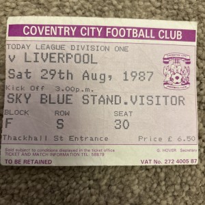 87/8 Coventry City vs Liverpool (Div 1) **Ticket** for sale on Ebay