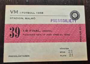 Ticket WC 1958 Malmo/Sweden 17.6.58 Northern Ireland - Czechoslovakia Play-off for sale on Ebay