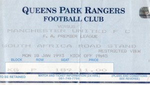 QUEENS PARK RANGERS  V MANCHESTER UNITED 18/01/1993 PL USED TICKET for sale on Ebay